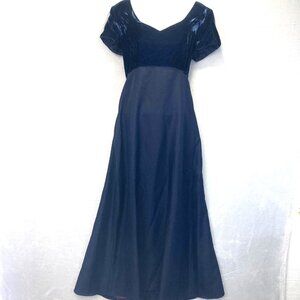 Vintage 90s Empire Waist Velvet Gown Dress Womens 11/12 Navy Blue Made in USA